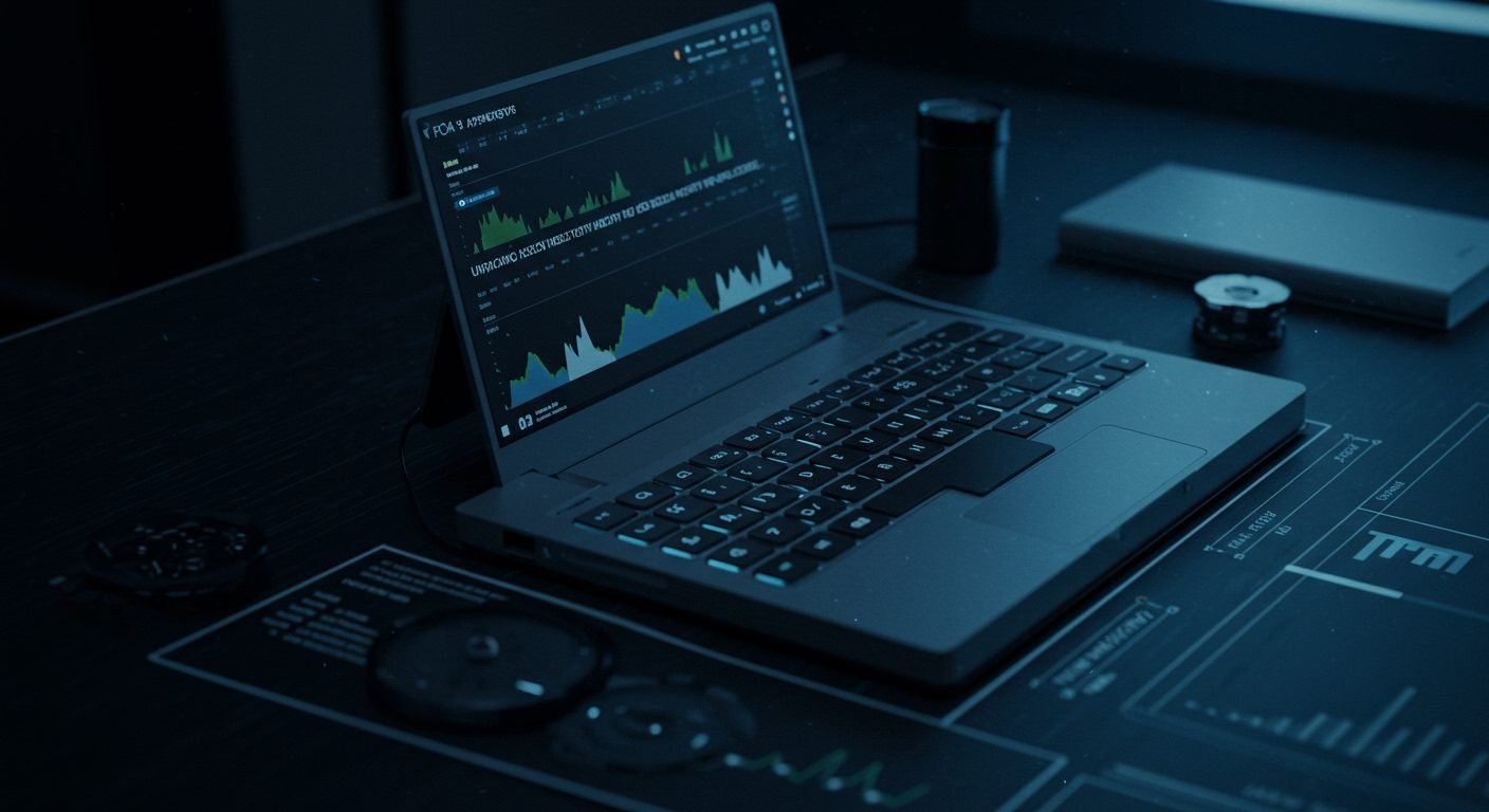 Digital representation of market infrastructure with data flows and cybersecurity shields, symbolizing the PISCES platform and regulatory oversight.