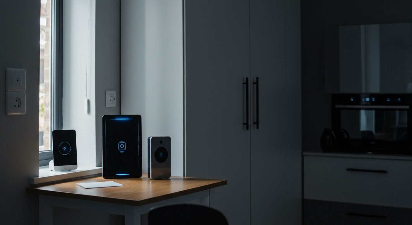 A conceptual image illustrating a seamlessly integrated AI-Driven Smart Living environment, with holographic interfaces and sustainable elements.