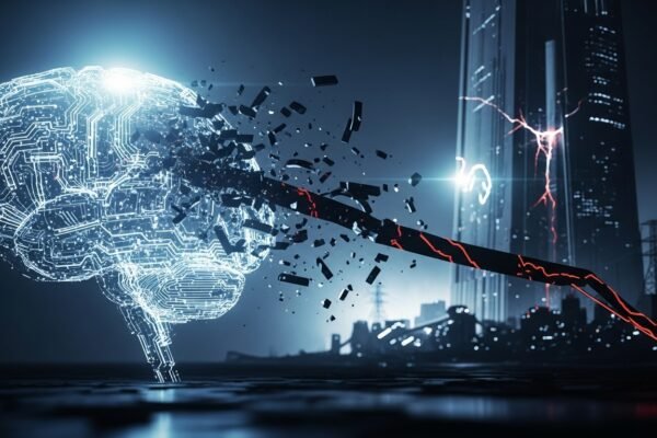 Circuit board pathways representing massive AI infrastructure investment and the challenge of profitability for tech giants. AI Investment Paradox.