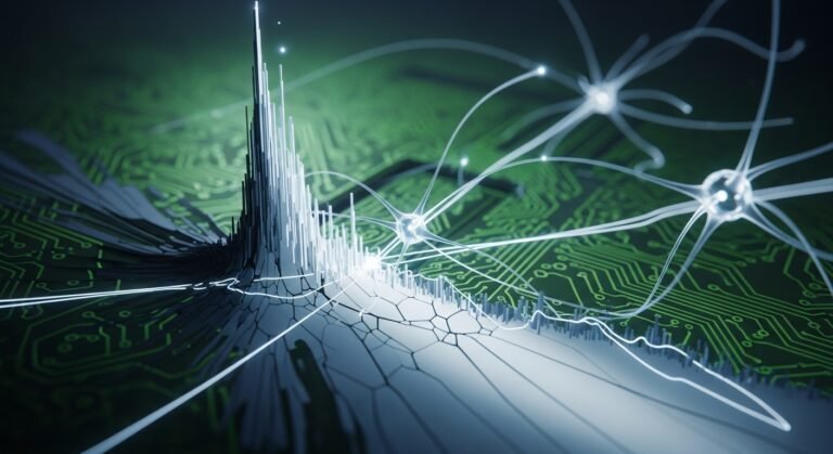 Nvidia GPU chips symbolizing record demand and the AI boom, set against a backdrop of financial charts indicating market volatility and growth trends, representing the AI market and investment.