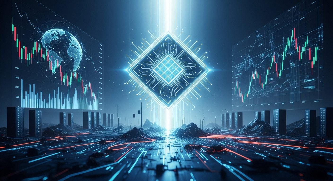 A close-up of an Nvidia AI chip, symbolizing the company's dominance and the complex geopolitical landscape of advanced technology.