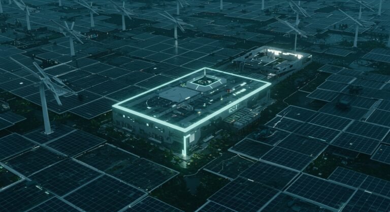 A vibrant illustration depicting various green technologies like wind turbines, solar panels, and electric vehicles integrated into a futuristic smart city, symbolizing the future of Green Tech.