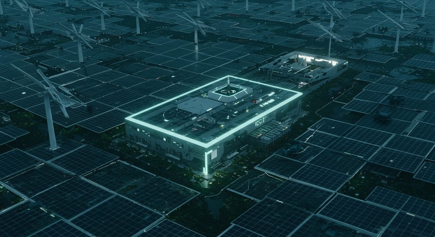 A vibrant illustration depicting various green technologies like wind turbines, solar panels, and electric vehicles integrated into a futuristic smart city, symbolizing the future of Green Tech.