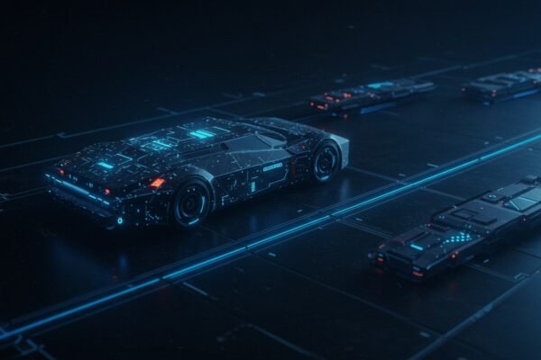 Digital illustration showing gears and interconnected nodes, representing AI regulation and compliance with the EU AI Act's General Purpose AI (GPAI) rules.