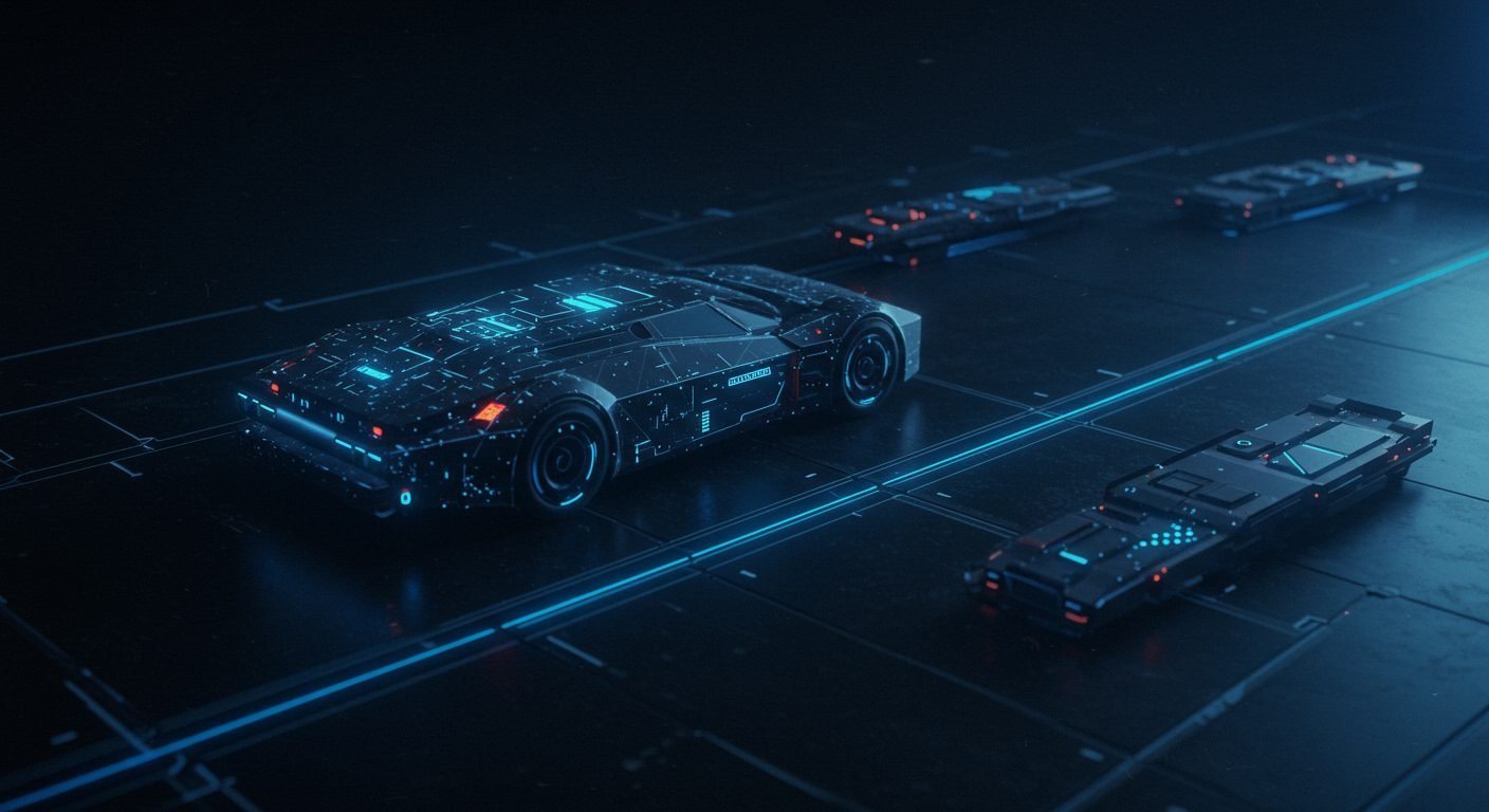 Digital illustration showing gears and interconnected nodes, representing AI regulation and compliance with the EU AI Act's General Purpose AI (GPAI) rules.