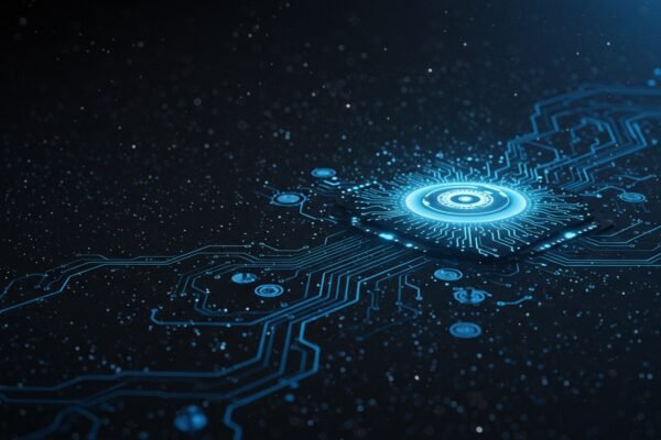 A digital visualization depicting a surging graph line overlaid with silicon chips and dollar signs, representing the surge in AI venture capital.