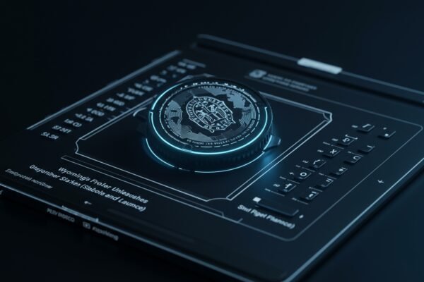 Conceptual image of a digital dollar sign with Wyoming state flag elements, representing the Wyoming state-issued stablecoin FRNT.