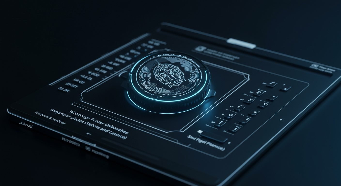 Conceptual image of a digital dollar sign with Wyoming state flag elements, representing the Wyoming state-issued stablecoin FRNT.
