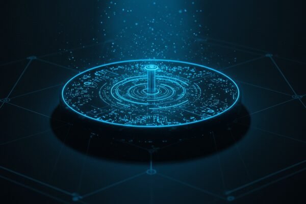 A stylized representation of entangled qubits, symbolizing quantum computing breakthroughs in 2025.