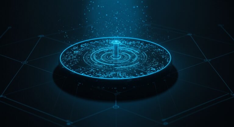 A stylized representation of entangled qubits, symbolizing quantum computing breakthroughs in 2025.