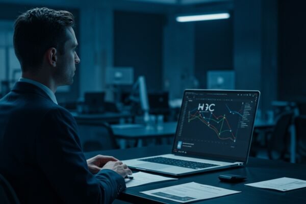 A digital representation of AI algorithms optimizing financial data, with charts showing cost reduction and productivity gains, reflecting the impact of AI-Driven Corporate Efficiency.