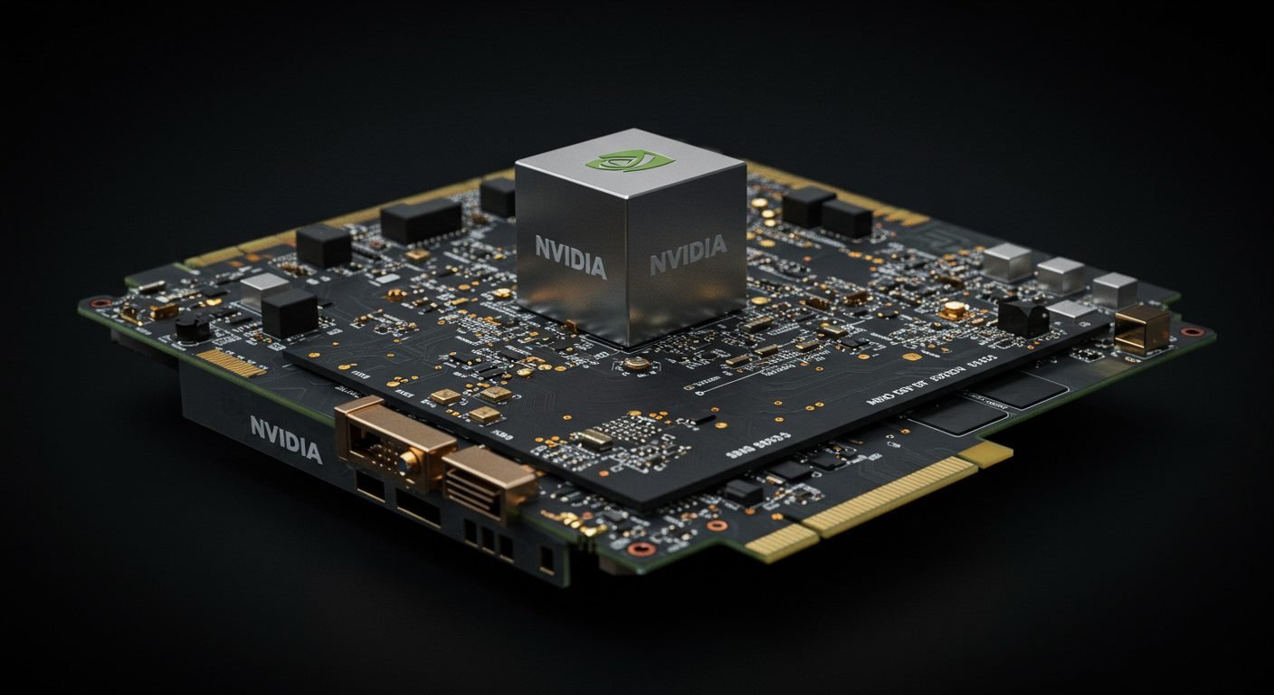 Nvidia Blackwell B30A AI chip being held, with a blurred map of China in the background, symbolizing Nvidia China AI Chip Strategy.