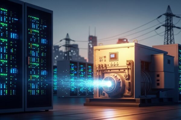 The Unplugged Future: Why Microsoft’s Mexican Data Center Signals a Deeper Energy Crisis for AI An illustration showing a modern data center facility powered by large gas generators against a backdrop of a strained electrical grid, symbolizing the energy challenges faced by tech giants like Microsoft in emerging markets.