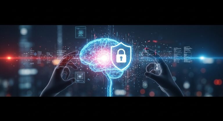 Digital padlock with AI brain symbol, representing AI-powered ransomware PromptLock