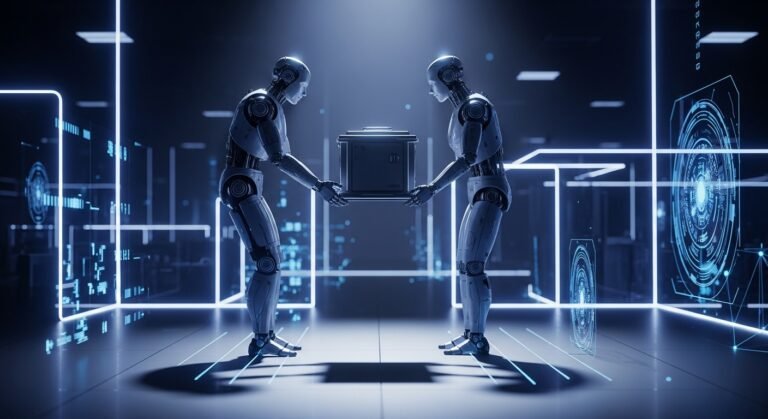 A close-up of the CA-1 AI cooking robot in a modern kitchen setting, with a subtle Meta logo visible, symbolizing the integration of AI in physical operations.