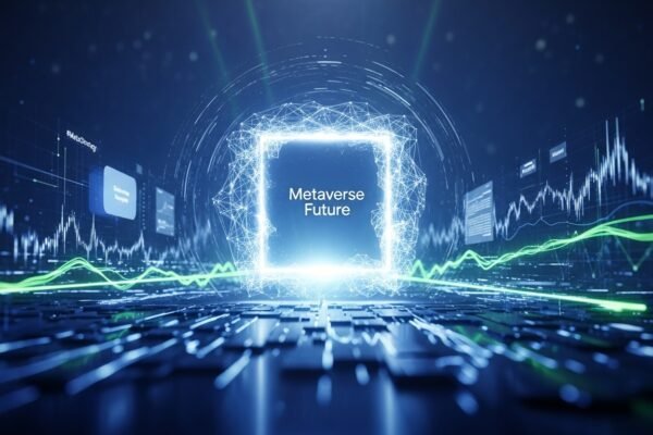 A conceptual image representing the digital anticipation for Meta Connect, with abstract network lines converging towards a distant, bright event horizon.