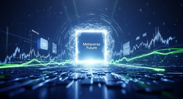 A conceptual image representing the digital anticipation for Meta Connect, with abstract network lines converging towards a distant, bright event horizon.