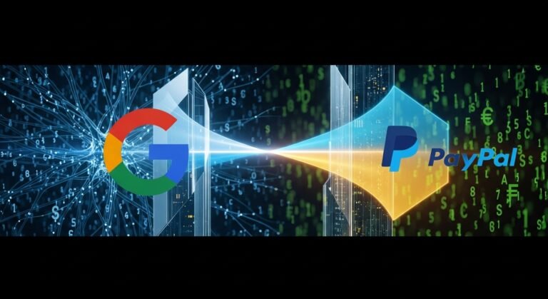 Google and PayPal logos side-by-side, symbolizing their strategic multi-year partnership in AI-driven payments and commerce.