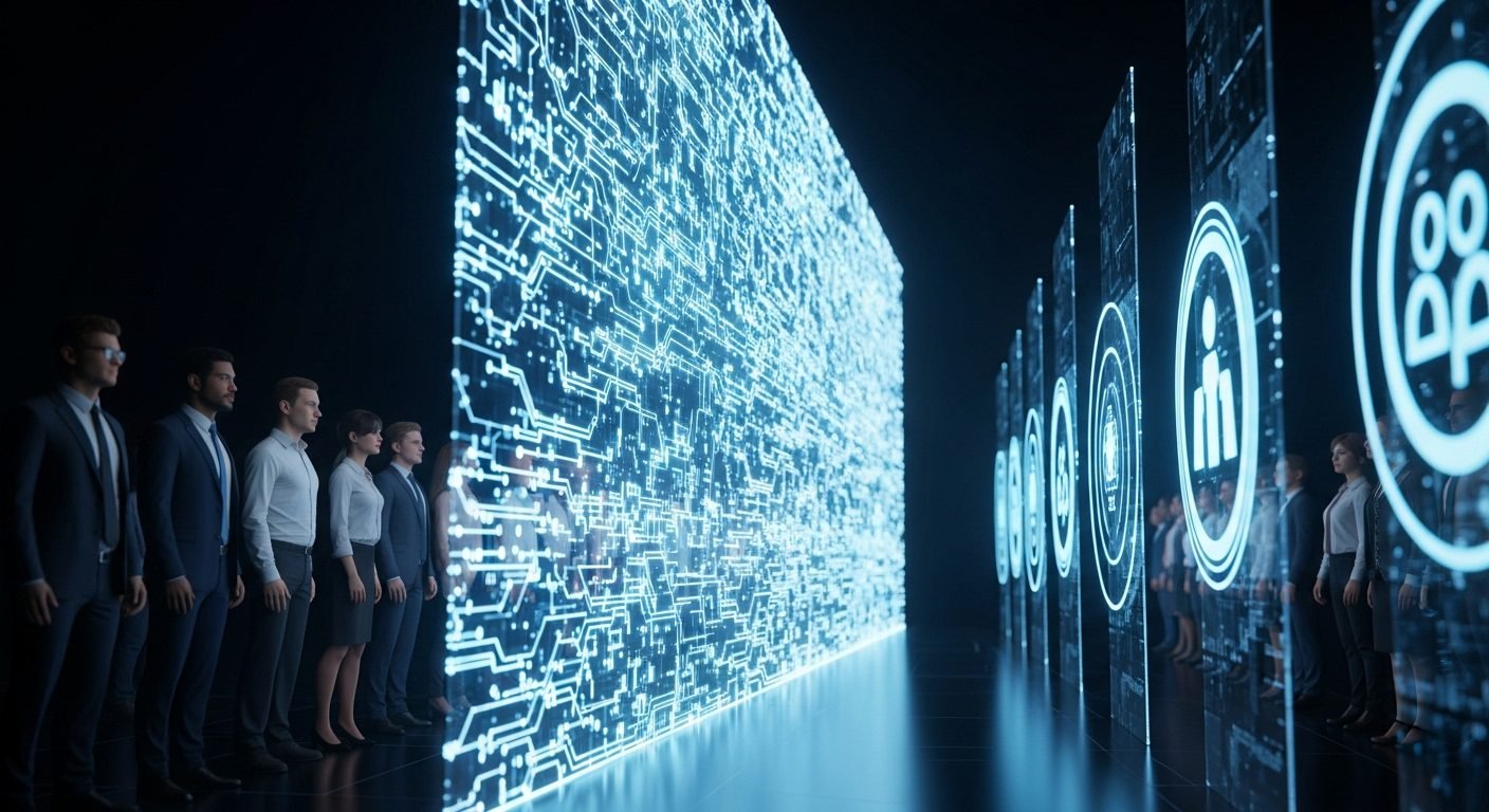 Illustration of a digital wall or barrier with a high dollar amount, representing the increased H-1B visa fee, impacting global talent flow.