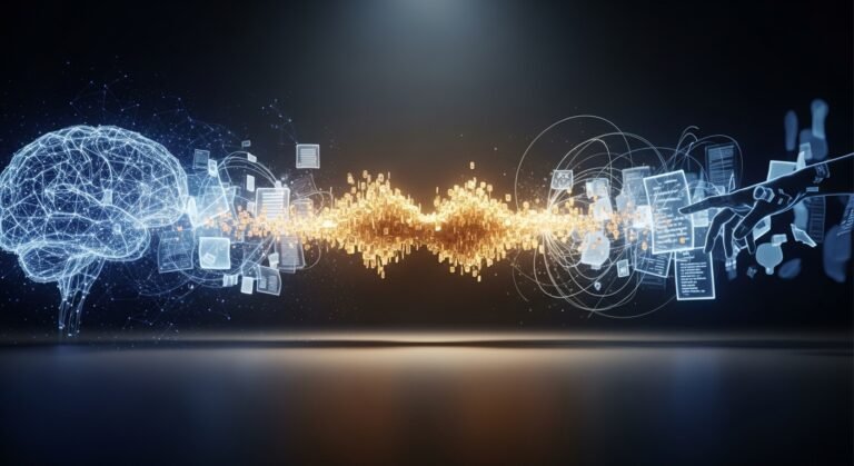 Illustration depicting a legal gavel striking down on a stack of books with digital data streams emanating from them, symbolizing copyright law impacting AI data acquisition.