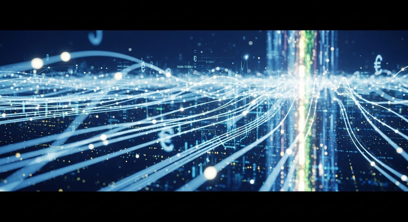 Abstract image depicting interconnected server racks and glowing data streams, symbolizing powerful AI computational infrastructure and a partnership between CoreWeave and OpenAI.