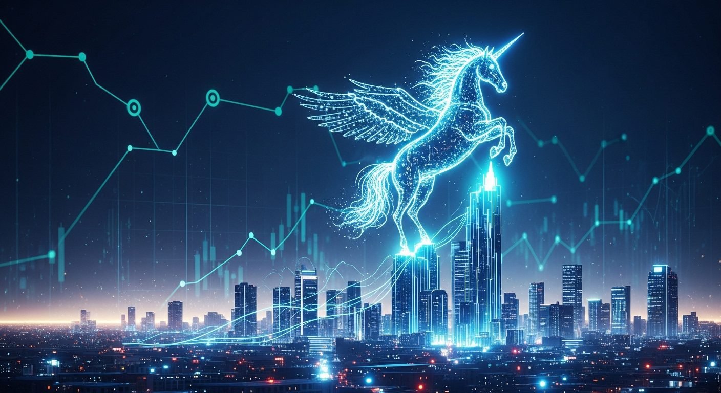 Image representing Kapital as Latin America's first AI unicorn, with data analytics overlays and a map of Latin America.