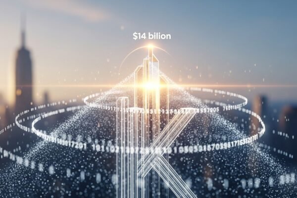 A graphic depicting Klarna's valuation trajectory with a graph showing $45.6 billion, $6.7 billion, and the current $14 billion target for its IPO.
