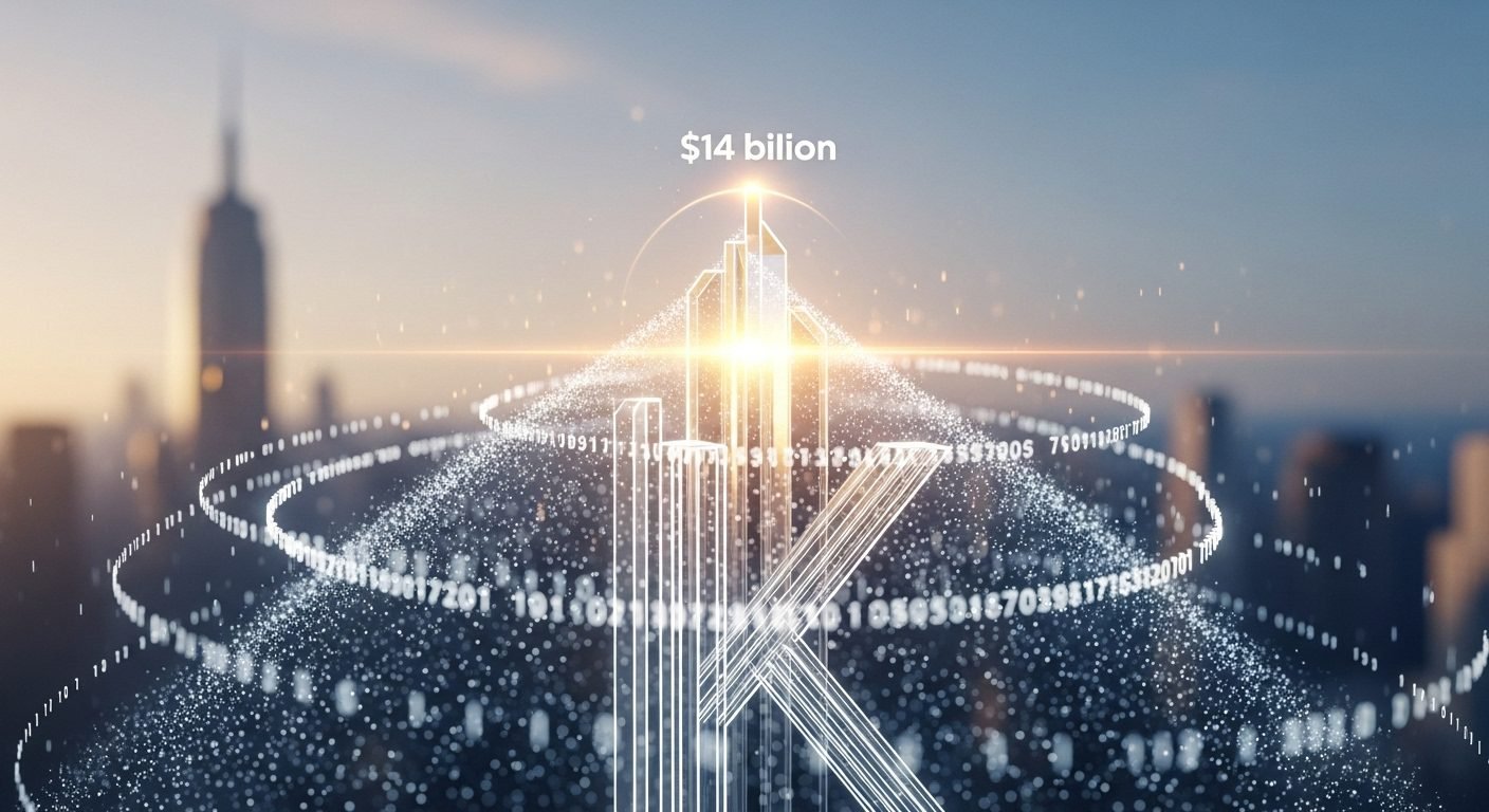 A graphic depicting Klarna's valuation trajectory with a graph showing $45.6 billion, $6.7 billion, and the current $14 billion target for its IPO.