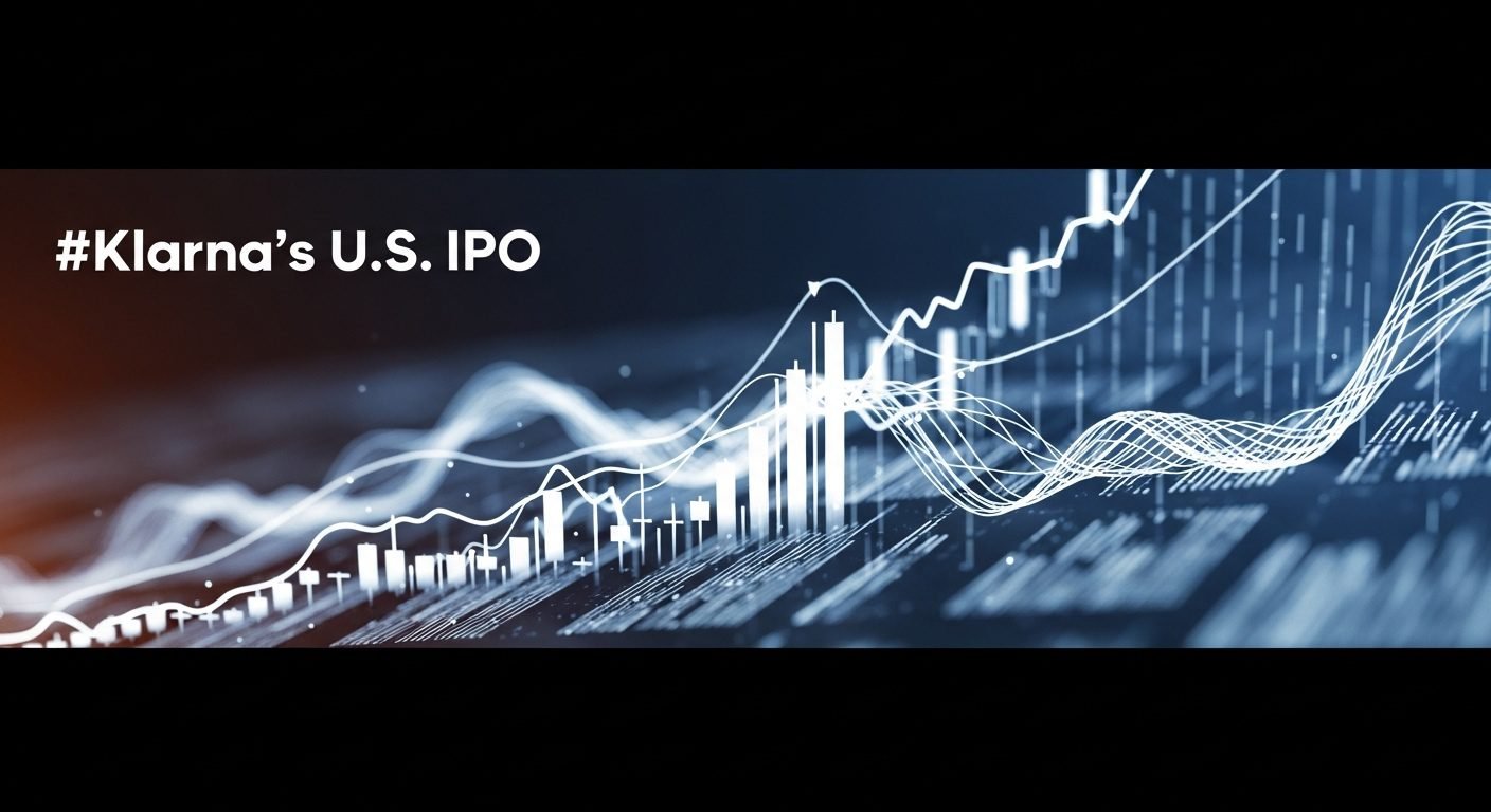 Klarna logo and a graph showing financial performance with a downward trend, symbolizing IPO risks and regulatory scrutiny for the Buy Now, Pay Later sector.