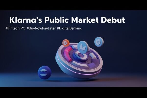 Klarna IPO with stock chart background and Klarna logo, symbolizing the fintech company's public market debut.