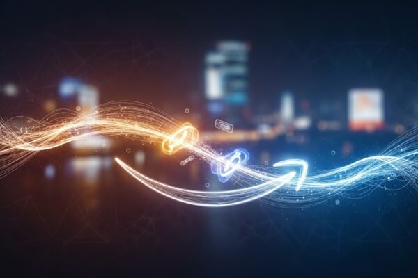 Amazon's logo alongside Axio's logo, symbolizing the acquisition and its impact on India's digital lending market.