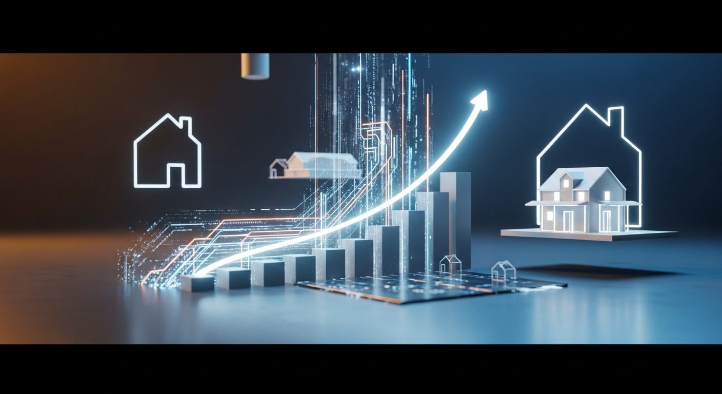 A futuristic graphic depicting intertwined gears representing finance and technology, with stock charts showing upward trends for Affirm and Opendoor.