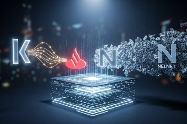 Klarna's logo alongside logos for Santander and Nelnet, representing key financial deals impacting its upcoming IPO and the broader Buy Now, Pay Later market.