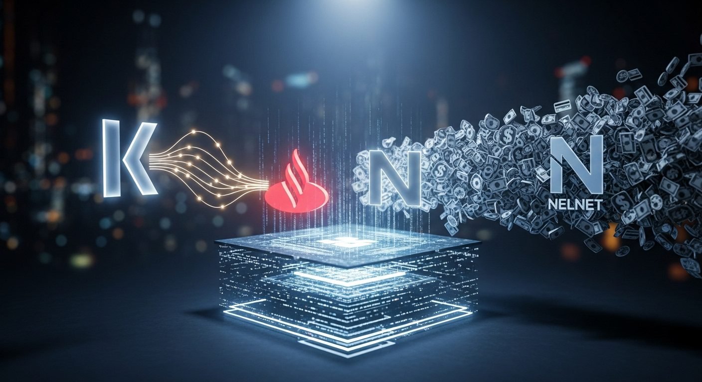 Klarna's logo alongside logos for Santander and Nelnet, representing key financial deals impacting its upcoming IPO and the broader Buy Now, Pay Later market.