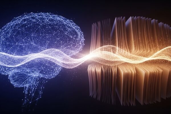 Illustration of AI data points and legal scales, representing Anthropic's copyright settlement.