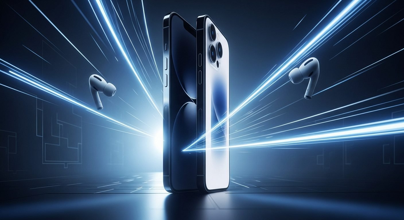 Close-up of the new iPhone Air and AirPods Pro 3, highlighting their sleek design and advanced features, representing Apple's latest consumer technology innovations.