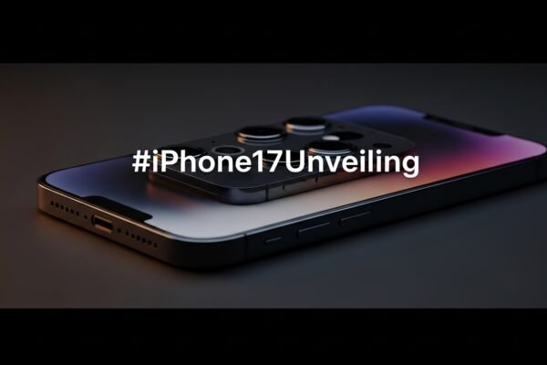 Close-up of the new iPhone 17 Pro Max being held, with a focus on its display and camera system, highlighting the advanced design.