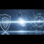 Close-up of the ultra-thin Apple iPhone Air, highlighting its design and the absence of a physical SIM slot, with a blurred background suggesting digital interfaces.