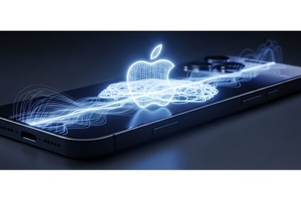 iPhone 17 Unveiling: The Data Reveals a Strategic Play Amidst Market Skepticism Close-up of the new ultra-thin iPhone 17 Air and other iPhone 17 models on a display, with subtle digital financial charts in the background, representing market analysis.