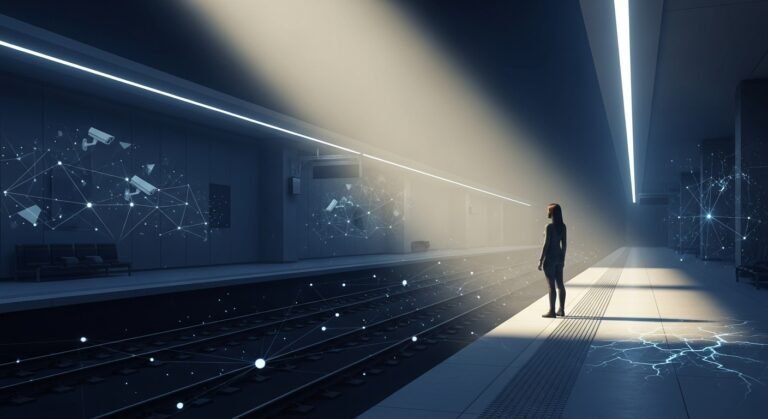 Iryna Zarutska photo with an overlay representing a public transit system, symbolizing the intersection of a personal tragedy and public safety policy issues.