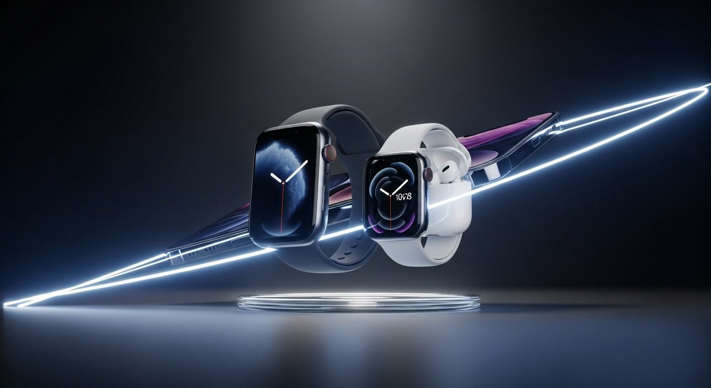 A conceptual image showing a futuristic, minimalist Apple product silhouette against a backdrop of abstract innovation, representing the 'unannounced' nature of the event.