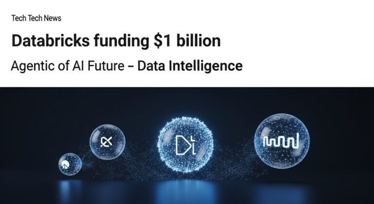 Databricks logo illuminated against a futuristic data backdrop, symbolizing its $100 billion valuation and AI innovation.