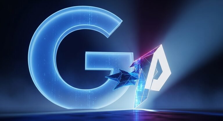 Illustration depicting a digital scale balancing a Google logo against a stack of newspapers, symbolizing the Penske Media Google AI lawsuit.