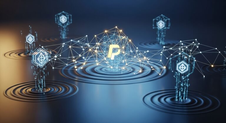 PayPal logo integrated with cryptocurrency symbols, representing PayPal's new crypto P2P integration.
