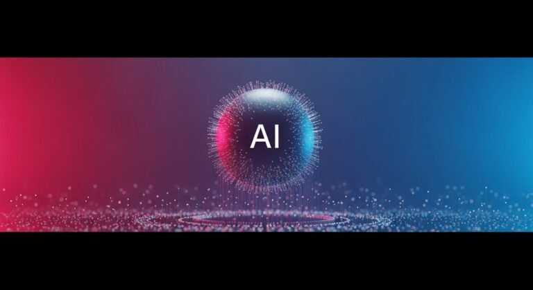 Abstract image representing interconnected AI networks, data centers, and digital growth with glowing lines and nodes.