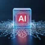 Circuit board with glowing AI brain illustration, symbolizing massive investment and technological advancement in artificial intelligence.