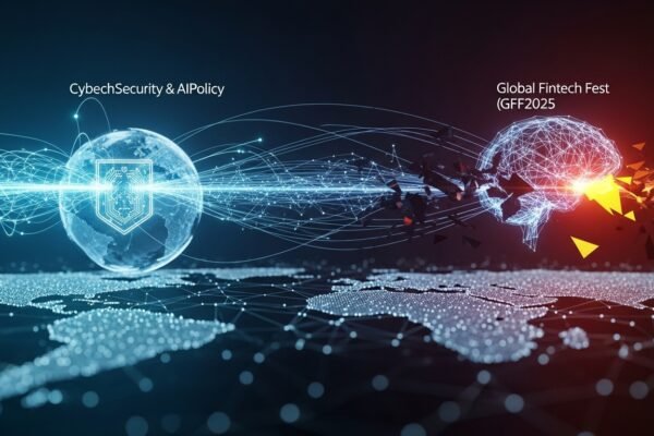 Attendees and speakers at the Global Fintech Fest 2025 discussing AI and financial technology in Mumbai.