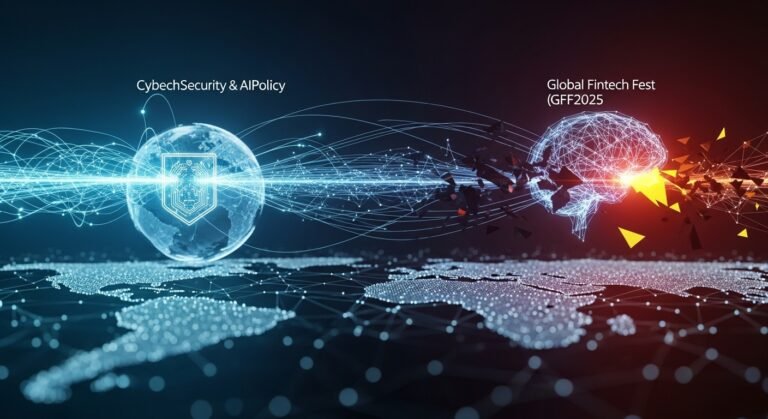 Attendees and speakers at the Global Fintech Fest 2025 discussing AI and financial technology in Mumbai.