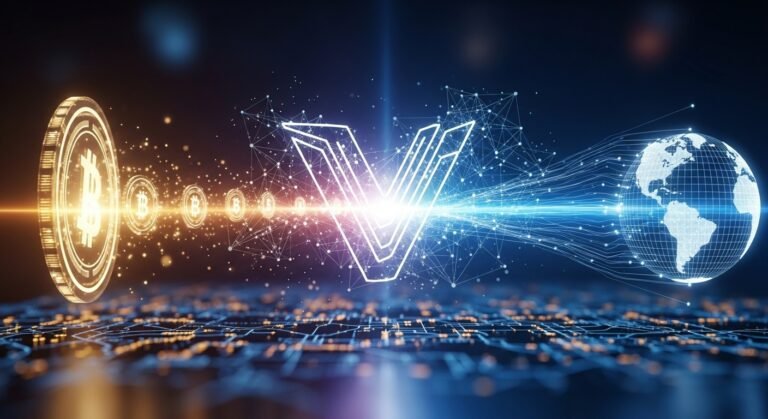 A stylized image featuring Visa's logo alongside digital stablecoin symbols, illustrating the integration of digital assets into global payment networks.