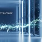 An aerial view of a modern, large-scale data center facility at dusk, highlighting its vast infrastructure and power lines, symbolizing advanced AI computing.